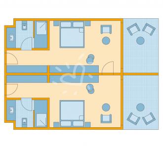 Familienzimmer mit Verbindungstür eingeschränkter Meerblick